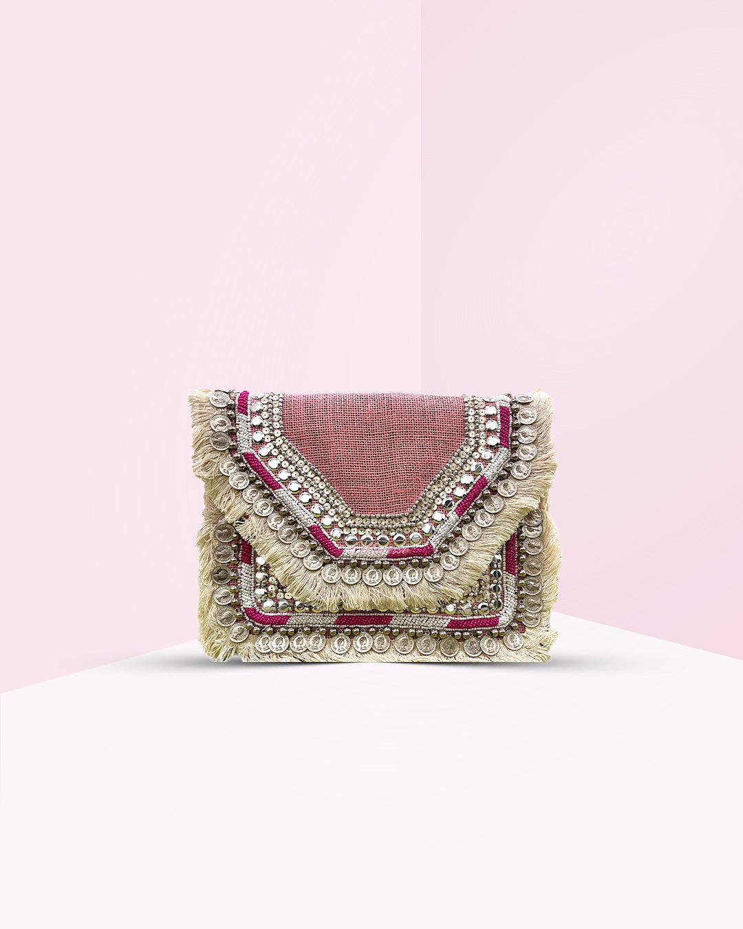 Women Ethnic Embellished Handmade Designer Boho Bag (Blush Pink)