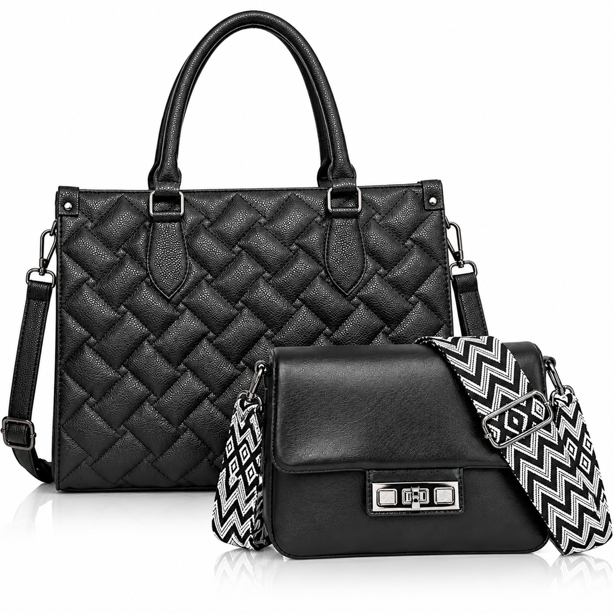 Maresse Women’s Black Purse Set of 2, Premium Tote Handbag with Matching Crossbody Bag
