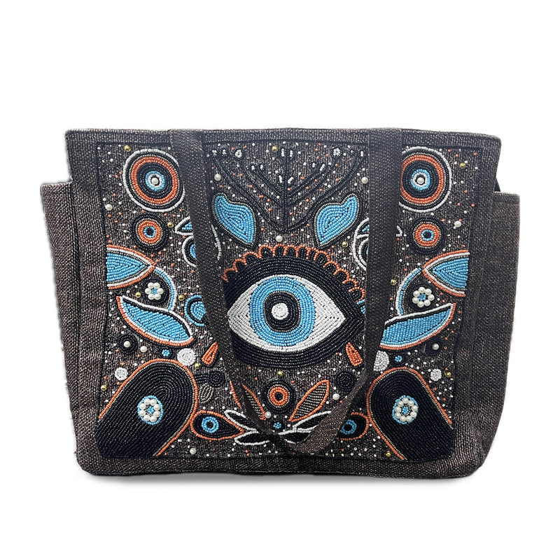 Bohemian Evil Eye Brown Tote Bag for Women (Elysian)