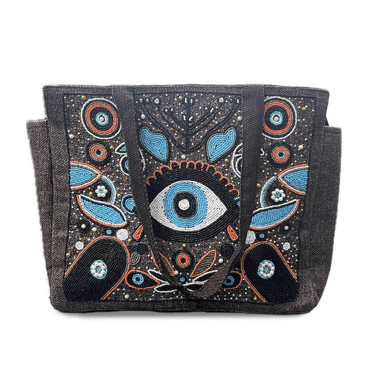 Bohemian Evil Eye Brown Tote Bag for Women (Elysian)