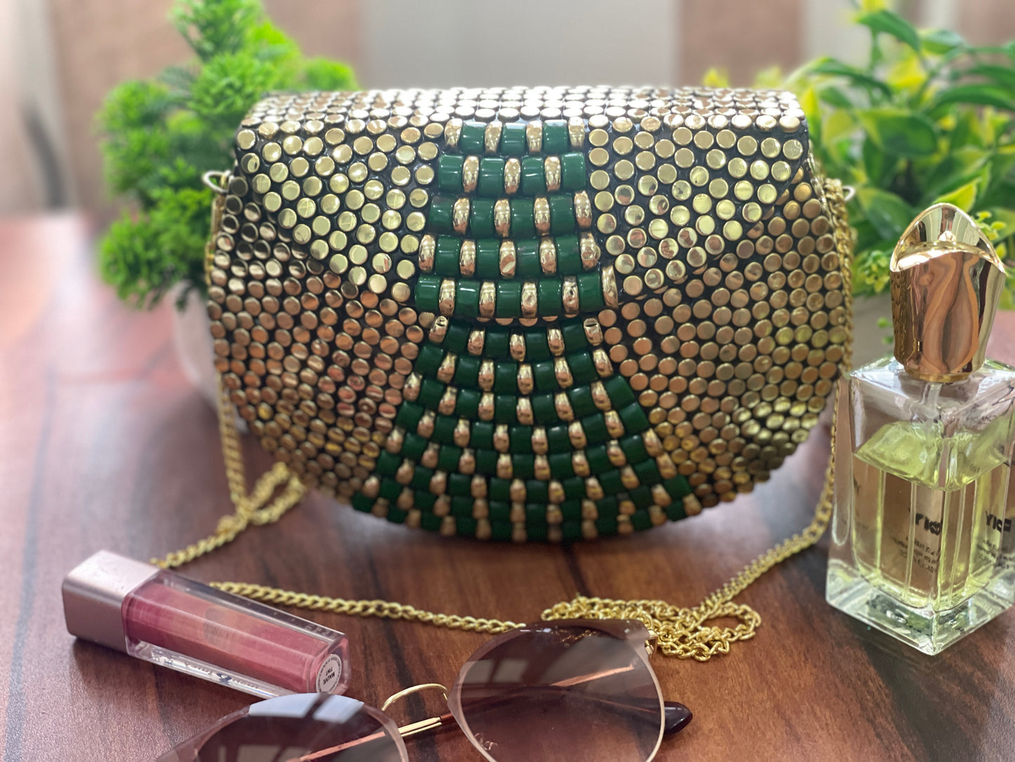 Ethnic Handmade Metal Clutch Bag for Women (Greenglow)