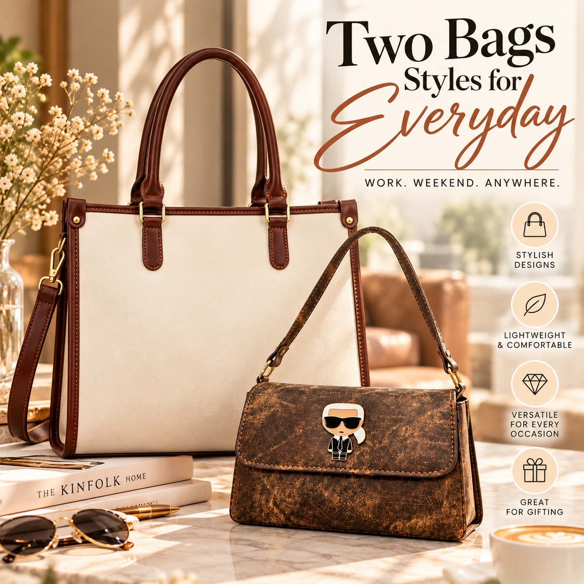 Maresse Off-White Tote & Brown Sling Bag Combo for Women | Work to Weekend Duo
