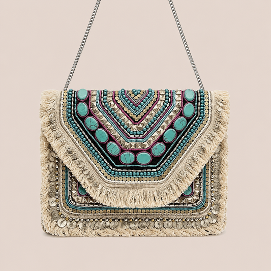 Women's Ethnic Handmade Boho Bag(Indigo Oasis)
