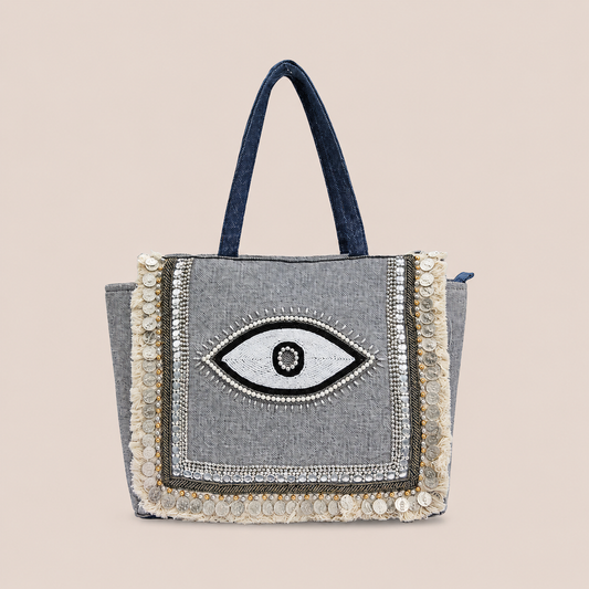 Boho Chic Eye Pattern Grey Tote Bag for Women