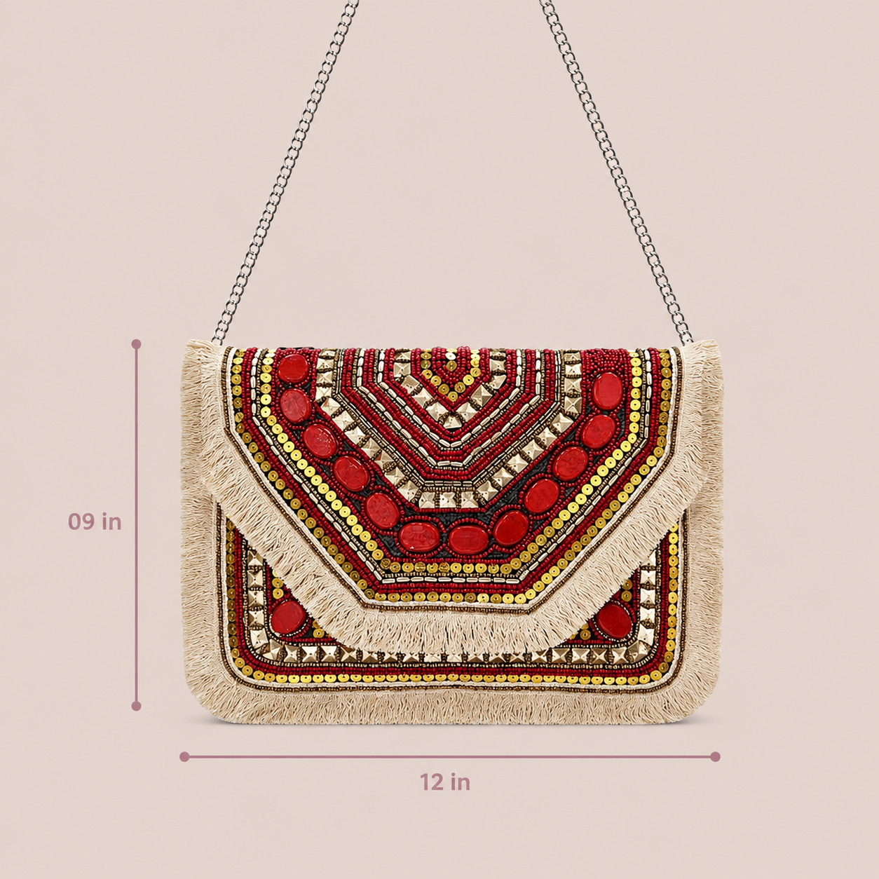 Women Ethnic Embellished Handmade Designer Red Boho Bag