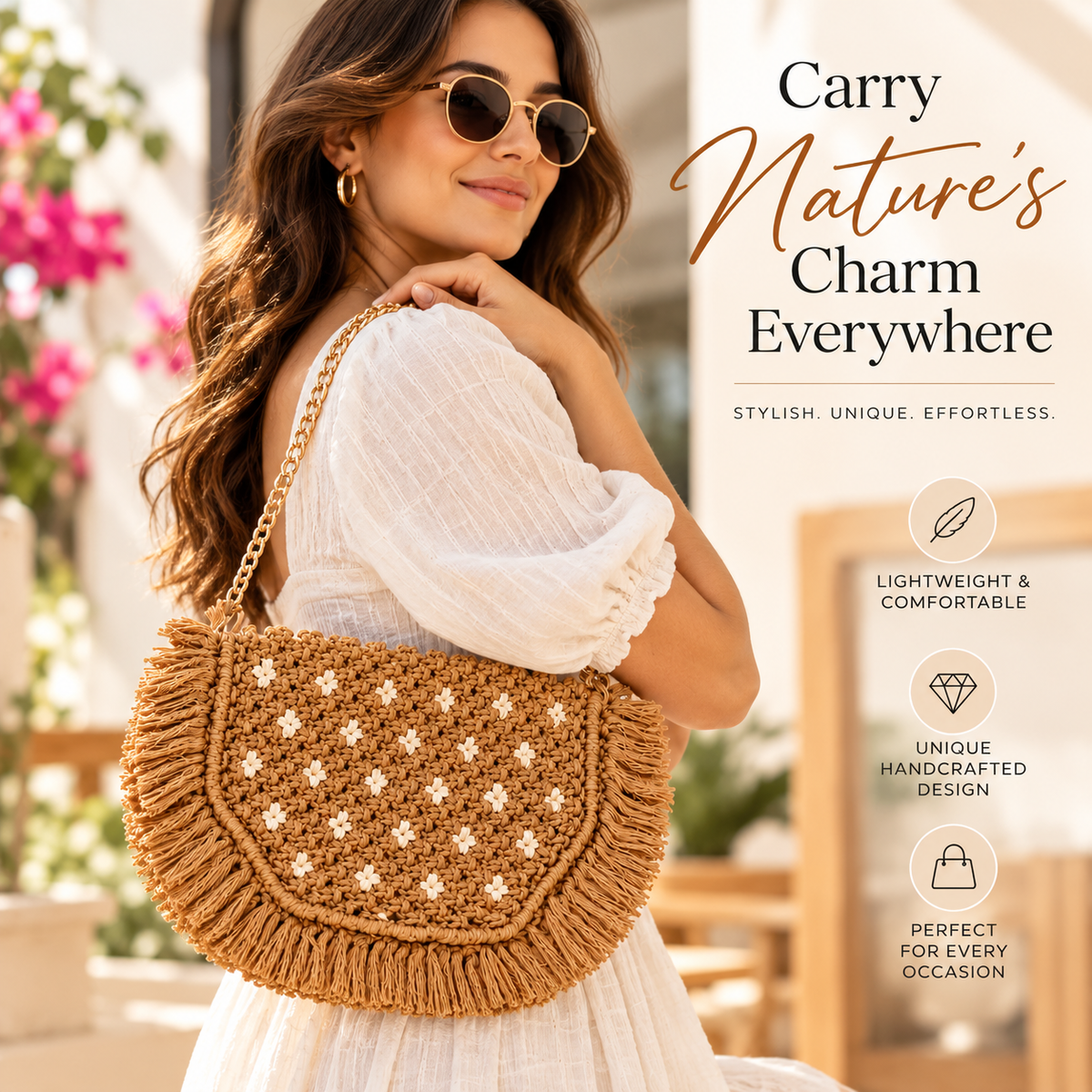 Maresse Black Woven Tote + Free Tan Macramé Sling Bag Combo for Women