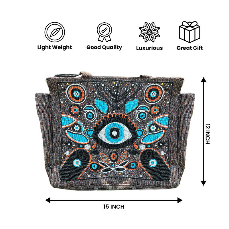 Bohemian Evil Eye Brown Tote Bag for Women (Elysian)