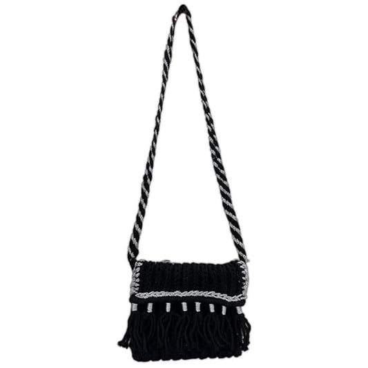 Handcrafted Elegant Black Macrame Bag for Women (MidnightFringe)