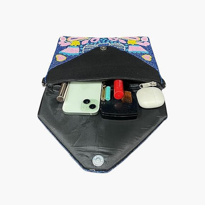 Women Ethnic Embellished Handmade Boho Bag (Blue Mirage)