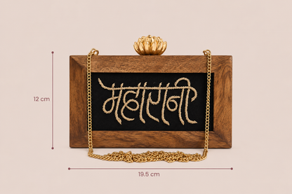 Handcrafted Women Maharani Embroidery Wooden Clutch for Women