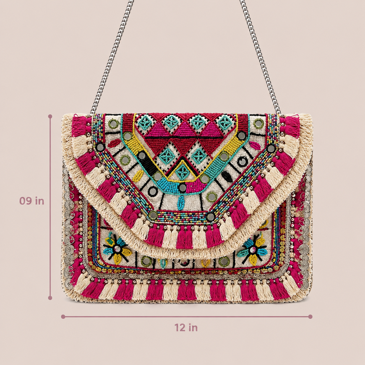 Women Ethnic Embellished Handmade Designer Boho Bag (Wildflower Dreams)
