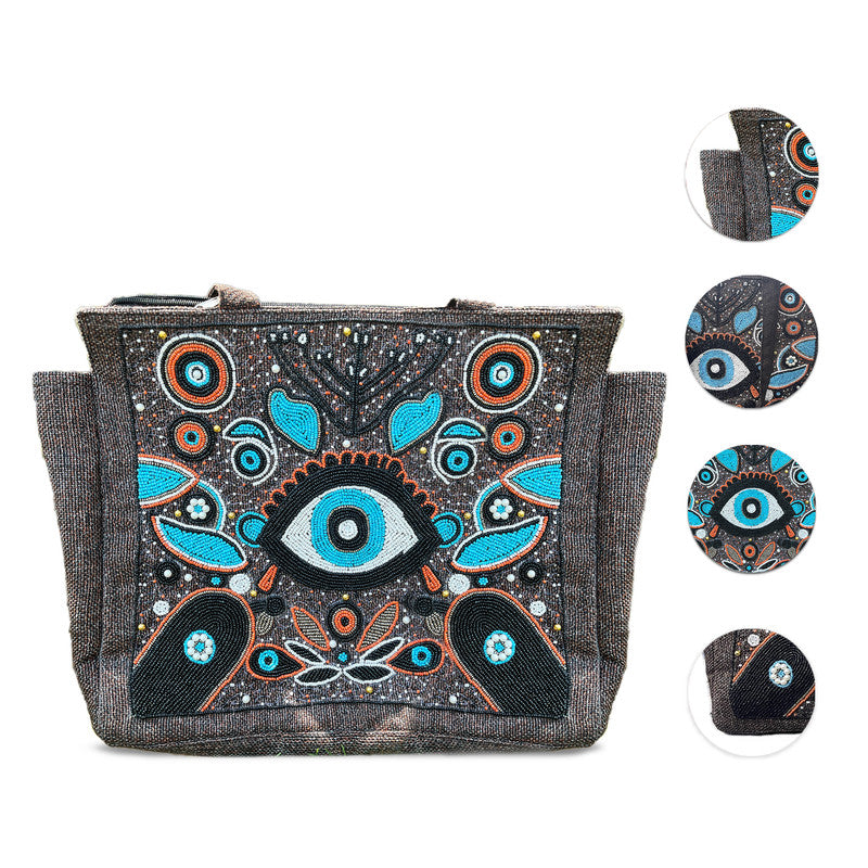 Bohemian Evil Eye Brown Tote Bag for Women (Elysian)