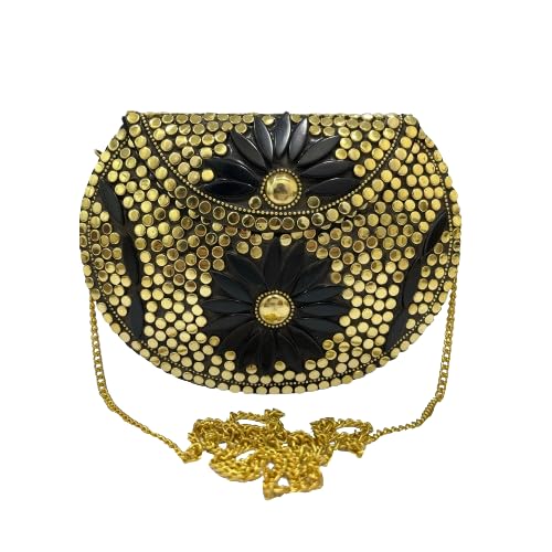 Ethnic Handmade Golden Metal Clutch Bag for Women (MidnightGleam)