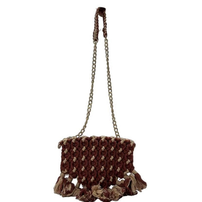 Handcrafted Maroon Macrame Bag with Chain(DuneChain)