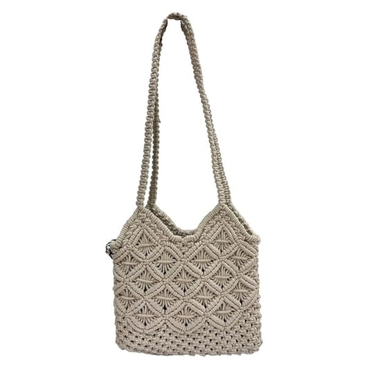 Handcrafted Beige Tote Macrame Bag for Women (FloraBraids)