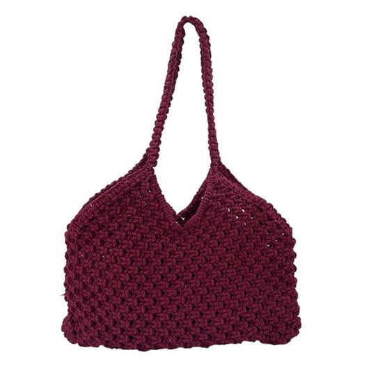 Handcrafted Macrame Tote Bag for Women (BurgundyWeave)