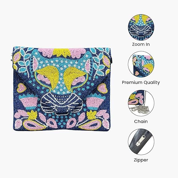 Women Ethnic Embellished Handmade Boho Bag (Blue Mirage)