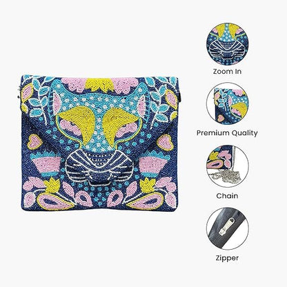 Women Ethnic Embellished Handmade Boho Bag (Blue Mirage)