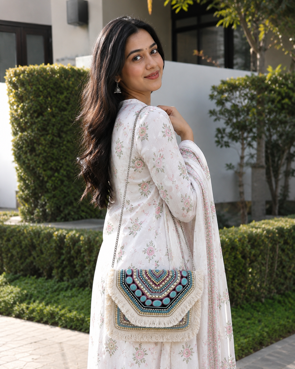 Women's Ethnic Handmade Boho Bag(Indigo Oasis)