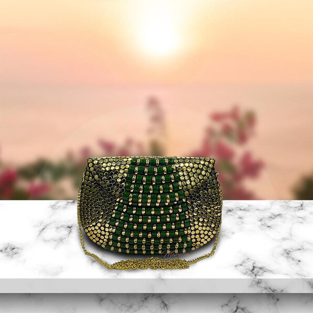 Ethnic Handmade Metal Clutch Bag for Women (Greenglow)