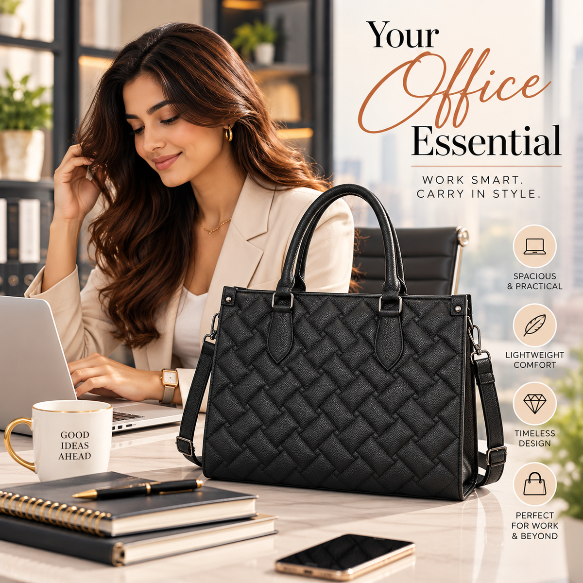 Maresse Black Woven Tote + Free Tan Macramé Sling Bag Combo for Women
