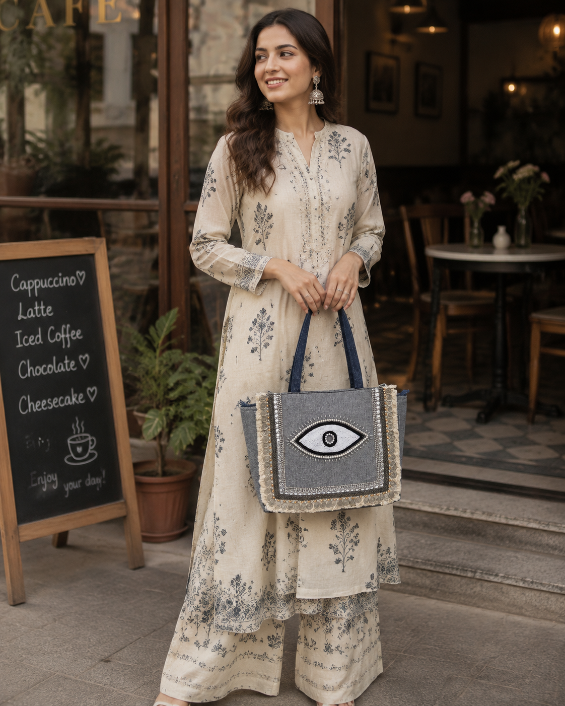 Boho Chic Eye Pattern Grey Tote Bag for Women