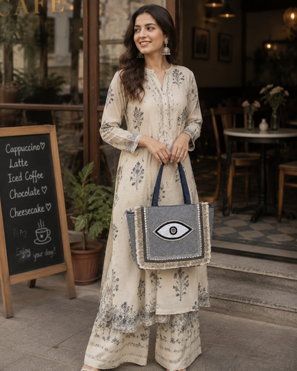 Boho Chic Eye Pattern Grey Tote Bag for Women