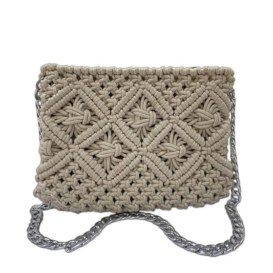 Handcrafted Ivory Crossbody Macrame Bag for Women (LuxeWeave)