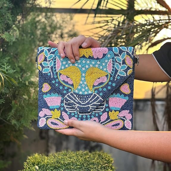 Women Ethnic Embellished Handmade Boho Bag (Blue Mirage)