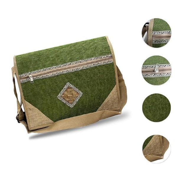 Handcrafted Green Jute Laptop Bag for Men Women