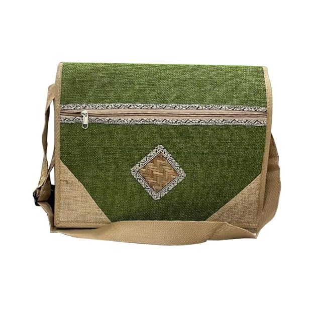 Handcrafted Green Jute Laptop Bag for Men & Women