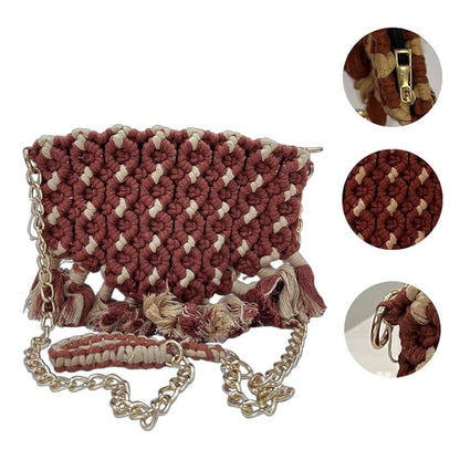 Handcrafted Maroon Macrame Bag with Chain(DuneChain)