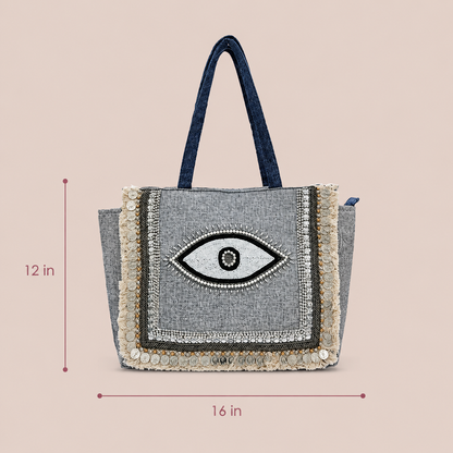Boho Chic Eye Pattern Grey Tote Bag for Women