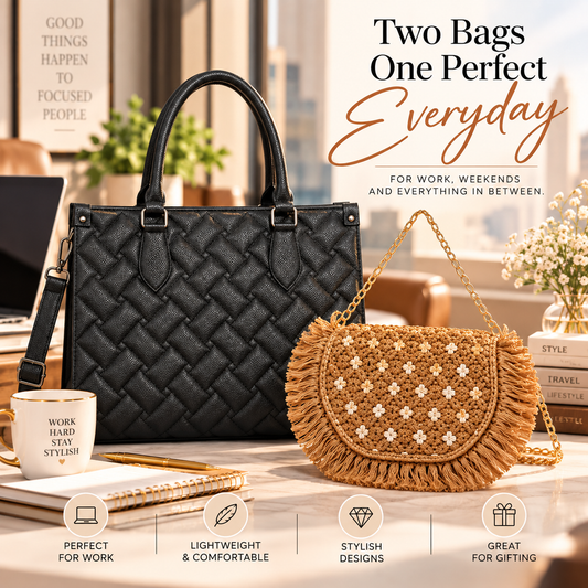 Maresse Black Woven Tote + Free Tan Macramé Sling Bag Combo for Women
