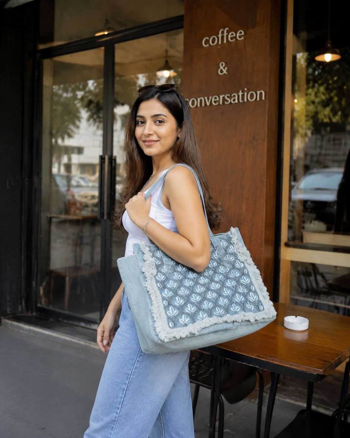 Bohemian Kaudi Embroidered Tote Bag for Women (Misty)