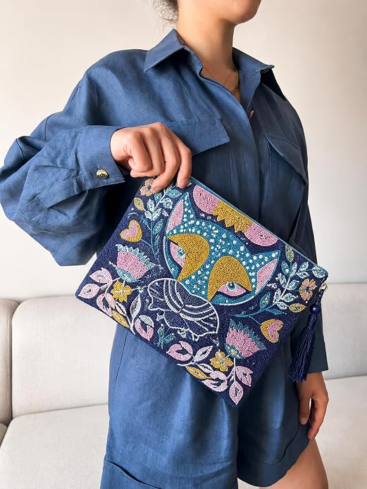 Women Ethnic Embellished Handmade Boho Bag (Blue Mirage)