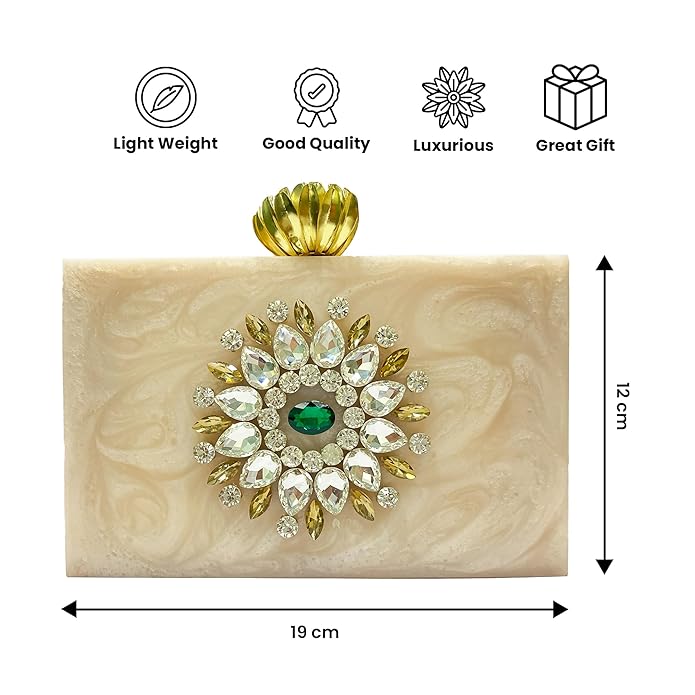 Designer White Stone-Embellished Resin Clutch for Women (Resinique)