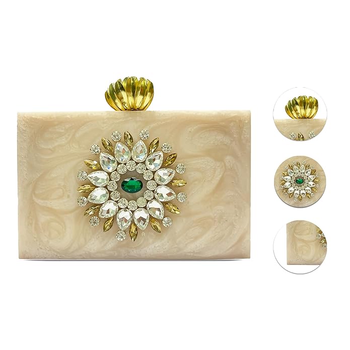 Designer White Stone-Embellished Resin Clutch for Women (Resinique)