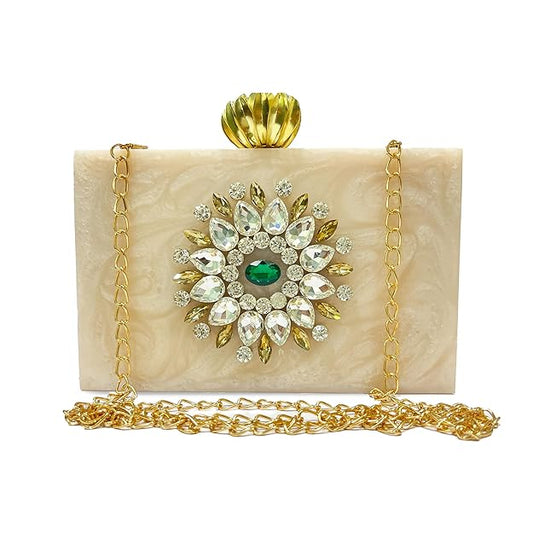 Designer White Stone-Embellished Resin Clutch for Women (Resinique)