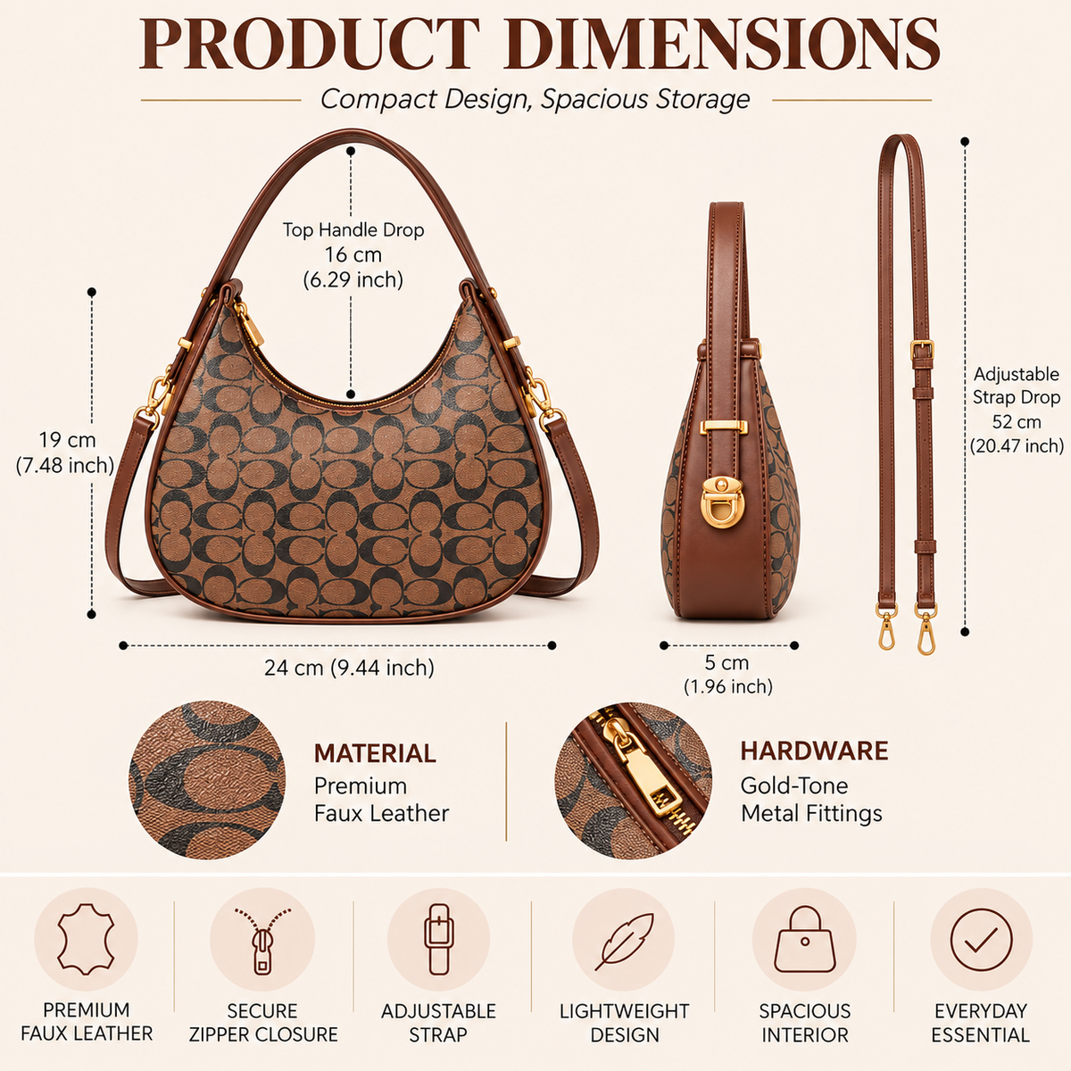 Maresse Hobo Shoulder Bag for Women | Printed Faux Leather