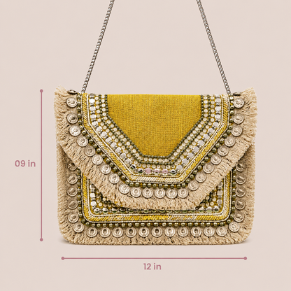 Women Ethnic Embellished Handmade Designer Mustard Boho Bag