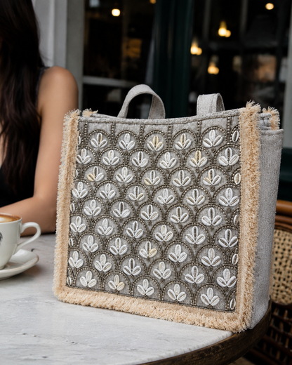 Bohemian Kaudi Embroidered Tote Bag for Women (Misty)