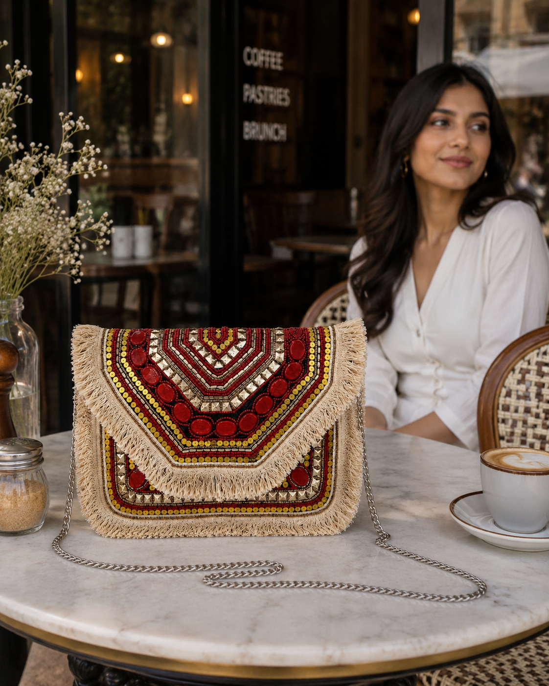 Women Ethnic Embellished Handmade Designer Red Boho Bag