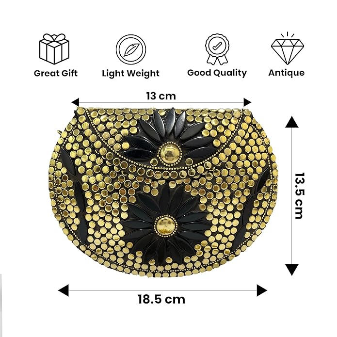 Ethnic Handmade Golden Metal Clutch Bag for Women (MidnightGleam)