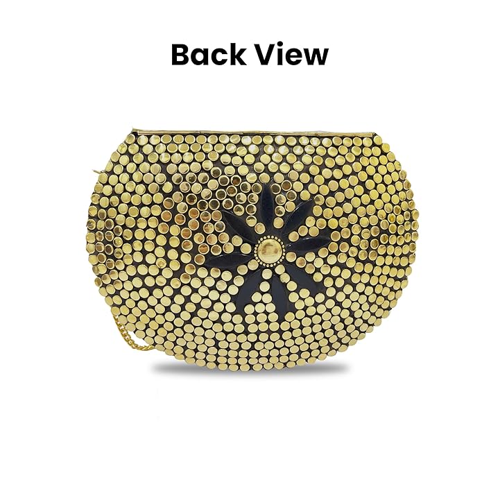 Ethnic Handmade Golden Metal Clutch Bag for Women (MidnightGleam)