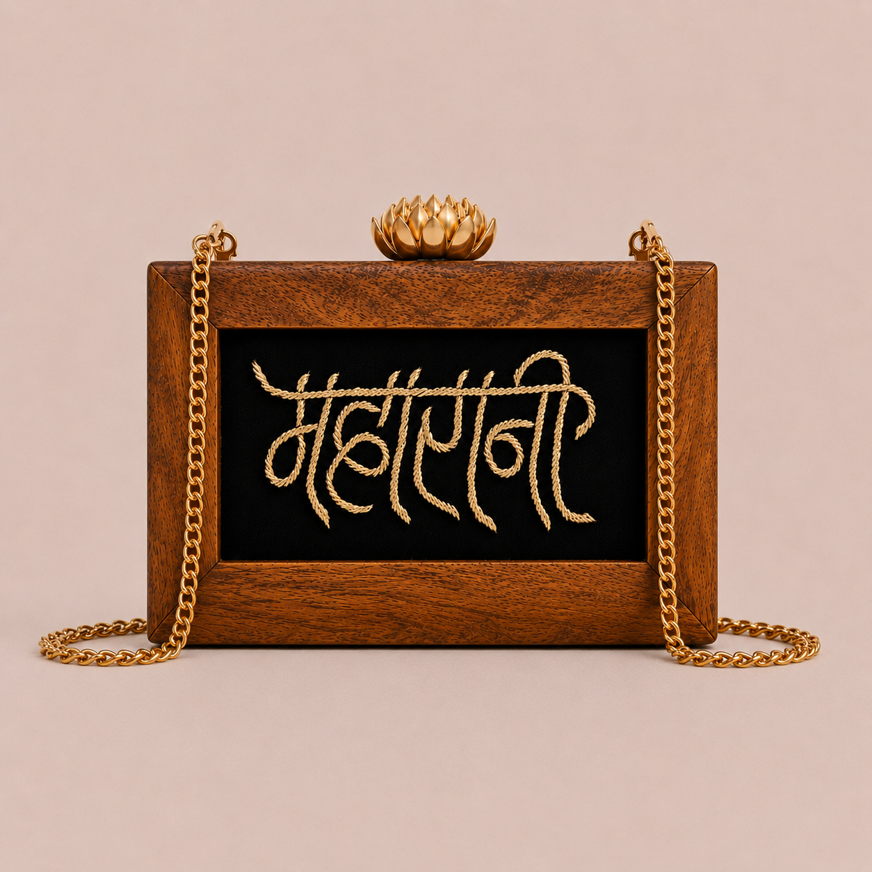 Handcrafted Women Maharani Embroidery Wooden Clutch for Women
