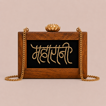 Handcrafted Women Maharani Embroidery Wooden Clutch for Women