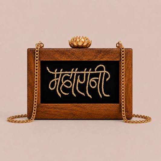 Handcrafted Women Maharani Embroidery Wooden Clutch for Women