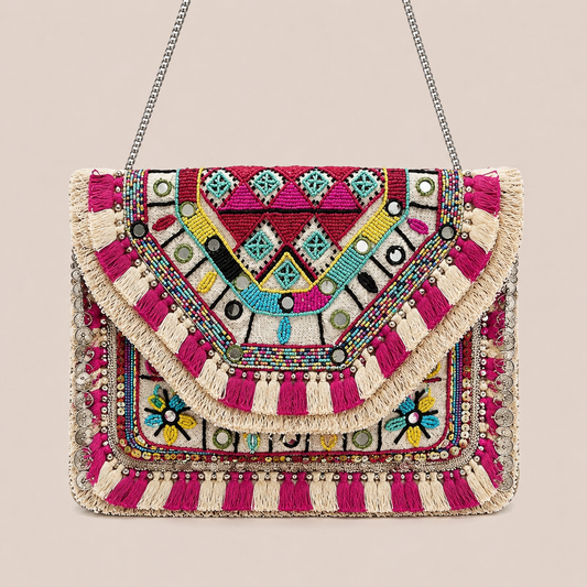 Women Ethnic Embellished Handmade Designer Boho Bag (Wildflower Dreams)