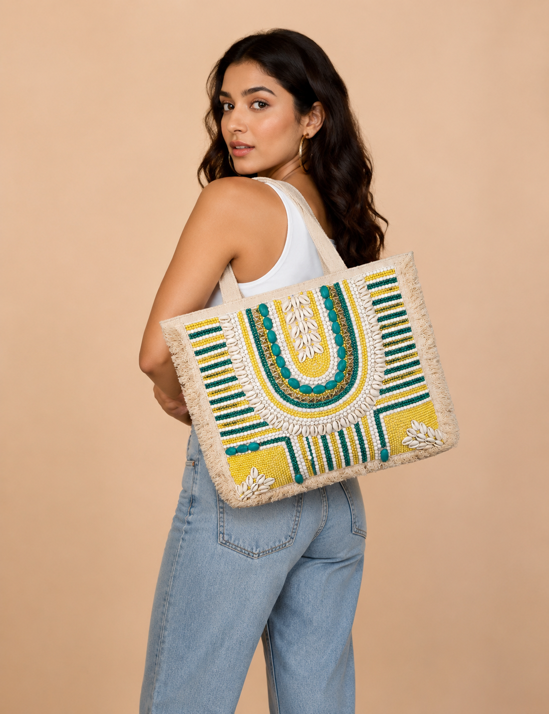 Hancrafted Bohemian Jute Tote Bag for Women (Nirvaan)